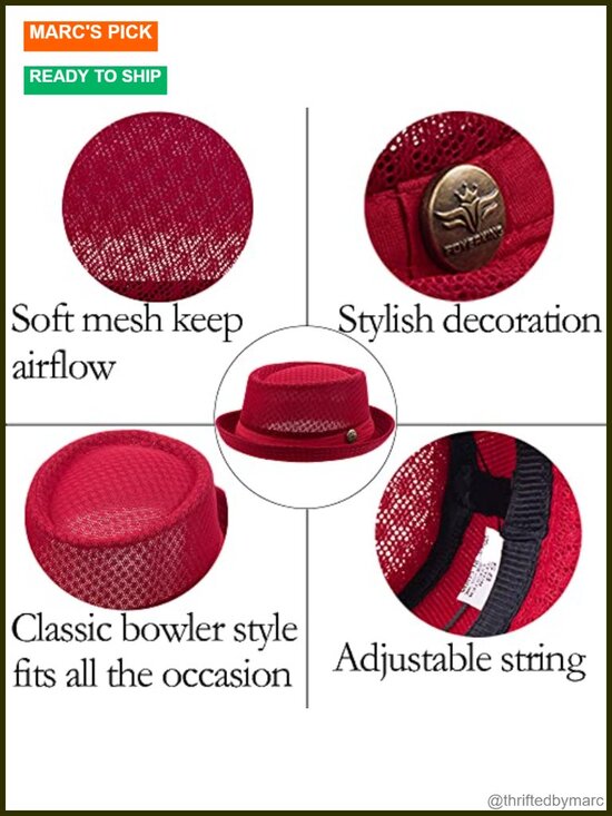 Lightweight Mesh Pork Pie Straw Fedora Bowler Hat main image 4